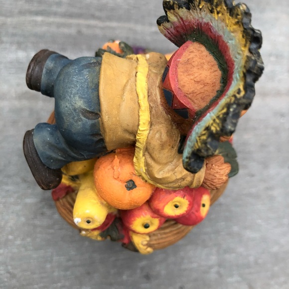 Home Interiors Vintage Thanksgiving Teddy Bear Pilgrim Resin Basket Box 4.5” Hi - Picture 6 of 15
